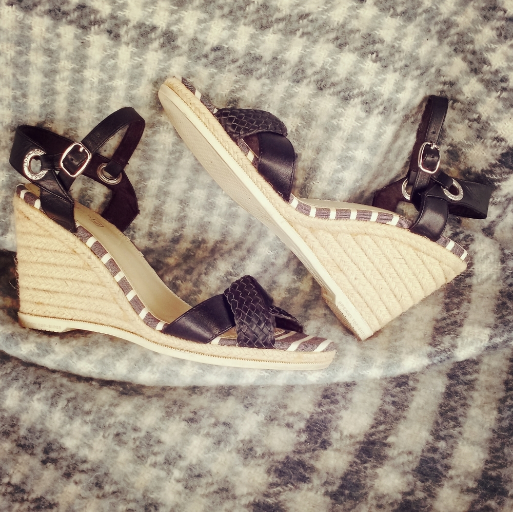Sperry black espedrille wedge sandals